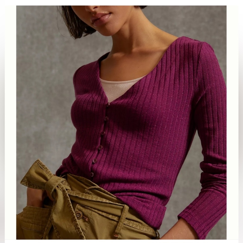 MAEVE at Anthropologie Fuschia Ribbed Cardigan